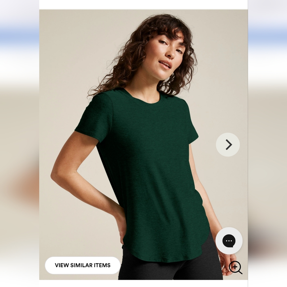 Beyond Yoga Featherweight On The Down Low Tee Size Small Dark Spruce Green